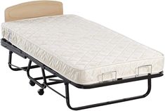 the bed frame is attached to the back of the chair and has wheels on both sides