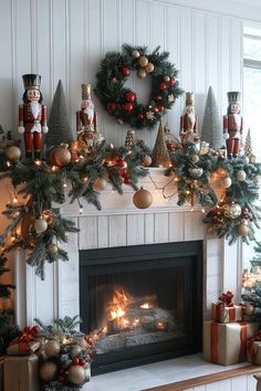 15 Chic Christmas Mantle Decor Ideas for Cozy Fireplaces 17 Xmas Decorations Fireplace, Nutcracker Christmas Decorations Mantle, Decorating Fireplace For Christmas Ideas, Christmas Village Display Ideas Mantle, Christmas Mantle With Stockings Fireplace Mantels, Corner Christmas Decor Ideas, Christmas Village Mantel Display Ideas, Santa Picture On Mantle, Nutcracker Fireplace Decor