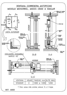 an architectural drawing shows the details of different types of doors and windows, including one for which