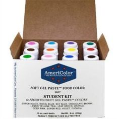 an american color student kit in a cardboard box with six different colors on each side