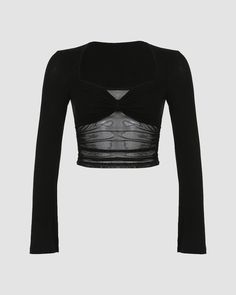 Details: Long-sleeve crop top with front mesh designTop Length: CroppedSleeve Length: Long SleevesMaterials:95% Cotton + 5% Spandex Black Mesh Cropped Top, Trendy Club Tops With Mesh Sleeves, Trendy Tops With Mesh Sleeves For Club, Long Sleeve Mesh Top With Hollow Out Detail, Black Cropped Mesh Top With Mesh Sleeves, Black Cropped Mesh Top, Trendy Fitted Hollow Out Crop Top, Long Sleeve Hollow Out Crop Top For Spring, Fitted Hollow Out Top For Club