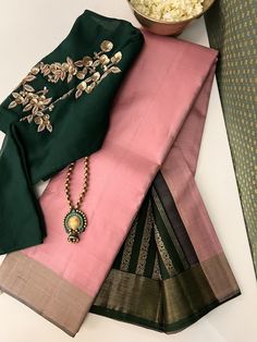 Dusty Pink Saree, Green Colour Combo, Baby Pink Saree, Saree Color Combinations, Cotton Saree Blouse Designs, Cotton Saree Blouse, Saree Designs Party Wear, Half Saree Designs