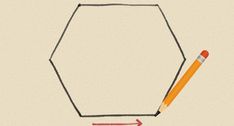 a drawing of a hexagonal object with a pencil in the middle and an arrow pointing to it