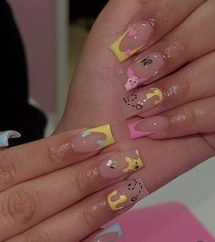 Winnie The Pooh Nails, Pooh Nails, Disneyland Nails, Baby Shower Nails, Disney Nail Designs, Disney Acrylic Nails, Mickey Nails, Baby Nails, Summery Nails