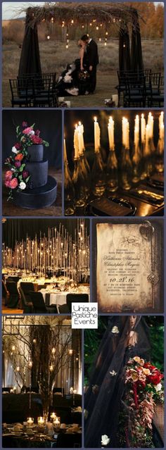 a collage of photos with candles and flowers on them, including an old - fashioned wedding cake