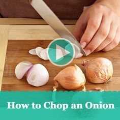 a person chopping onions on a cutting board with the words how to chop an onion