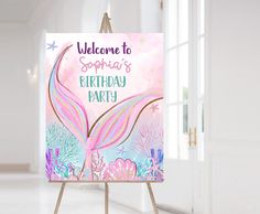 a welcome sign for a mermaid birthday party