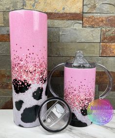 Mommy & Me Pink Glitter/Cow Print Tumbler Set Wacky Vinyl Whatnots, LLC Spongebob Tumbler, Mama Cups, Mommy And Me Tumbler Set, Cow Print Tumbler, Resin Pens, Boss Moves, Diy Tumbler, Resin Tumblers, Epoxy Tumblers