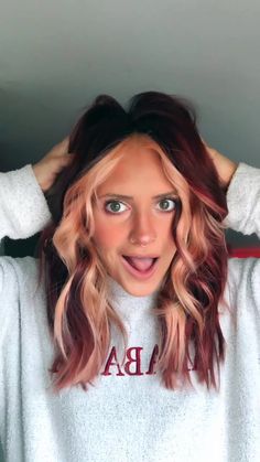 Red And Colored Hair, Natural Fun Hair Color, Red All Over Color Hair, Fall Red Hair With Money Piece, Kelsie Wieland Hair, Hair Ideas With Money Pieces, Red Hair With Color Underneath, Hair Color Ideas Tiktok, Plus Size Hair Color