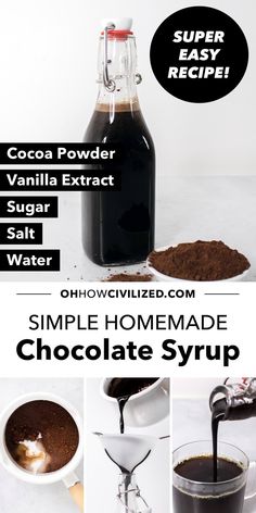 the ingredients for homemade chocolate syrup are shown