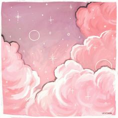 the sky is filled with pink clouds and stars