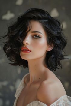 Long Bob Wedding Hairstyles Wavy Lob, Med Wavy Hair, Short Wavy Hair Side Part, Wave Pixie Haircut, Curly Bob Hairstyles 2024, Curly Bob With Undercut, Naturally Wavy Bob, Bob 2024, Vintage Bob Hairstyle