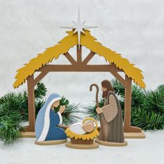 Nativity wood set with manger, Mary, Joseph, and baby Jesus Christmas Jesus Decoration, Christmas Stable Nativity Diy, Paper Nativity Scene, Jesus Decor, Mary Joseph And Baby Jesus, Beautiful Simple Mehndi Design, Nativity Stable, Diy Nativity, Christmas Nativity Set