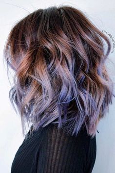 Pastel Purple Hair, Purple Highlights, Lob Haircut, Ombre Hair Color, Short Hairstyle, Pastel Hair, Hair Color Balayage, Dark Blonde, Ash Blonde