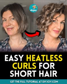 Curl Hair Hacks No Heat, No Heat Bob Hairstyles, Using Curlers On Curly Hair, How To Curl Long Thick Hair Without Heat, Curls While You Sleep, Curl Bob With Straightener, Curls With Socks Short Hair, How To Do Sock Curls With Short Hair, No Heat Short Hair Curls