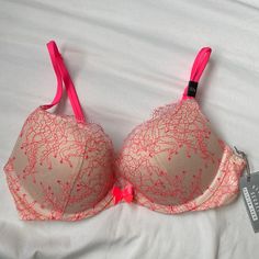 New With Tags, Unworn Vs Very Sexy Line Push Up Bra. Underwire. Neon Pink Bow In The Middle, Pink Straps. Lace Detailing On The Cups. 32b Low-cut Pink Bra With Lined Body, Pink Low-cut Lined Bra, Low-cut Lined Pink Bra, Victoria's Secret Padded Push-up Bra, Victoria's Secret Push-up Bra With Padded Cups, Fitted Low-cut Pink Bra, Pink Low-cut Bra, Low-cut Pink Bra, Victoria's Secret Push-up Bra With Lined Body