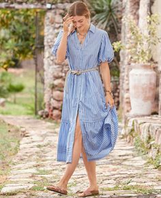 Go with the flow in casual dresses - the perfect combination of comfort and style! 🤍 #sundancestyle Go With The Flow, Striped Shirt Dress, Timeless Classic, Striped Shirt, Puff Sleeves