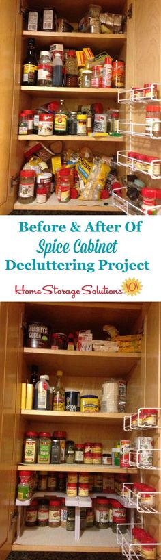 the before and after of spice cabinet decluttering project