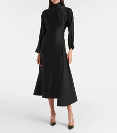 Find ALAÏA Alaïa Asymmetric Satin Midi Dress on Editorialist. Material: 71% acetate, 29% viscose. Care instructions: dry clean. Made in Italy. Designer color name: Noir Alaia. Closure: zipped back. Vintage Alaia Dress, Vintage Alaia, Black Satin Midi Dress, Alaia Dress, Dress Fancy, Denim Midi Dress, Black Satin Dress, Midi Slip Dress, Midi Cocktail Dress