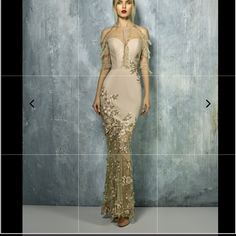 Like New Size 6 Beige Floor-length Dress For Banquet, Glamorous Cream Dress For Gala, Elegant Beige Maxi Dress For Banquet, Fitted Beige Maxi Dress For Banquet, Fitted Beige Gown For Banquet, Cream Floor-length Evening Dress For Banquet, Floor-length Cream Evening Dress For Banquet, Beige Floor-length Evening Dress For Banquet, Luxury Beige Evening Dress