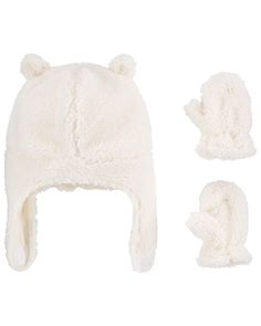 Crafted in cozy sherpa with a fleece lining, this trapper hat pairs with matching mittens. Toddler Winter Hat, Carters Size Chart, Toddler Winter, Trapper Hat, Trapper Hats, Carters Baby, Neutral Baby