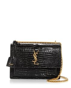 Saint Laurent Sunset Medium Croc Embossed Leather Crossbody Ysl Crossbody Bag Black Tassel, Ysl Crossbody Bag, Leather Handbags Crossbody, Envelope Bag, Saint Laurent Bag, Black Cross Body Bag, Embossed Leather, Chain Strap, Ysl Bag