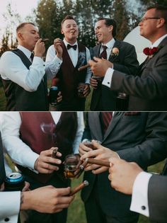 men in suits and ties standing around each other