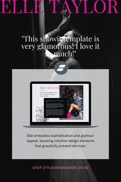 the website design for eli taylor's fashion show, featuring an image of a woman in