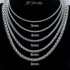 Mens Silver Stainless Steel Braided Wheat Rope Chain Necklace 20-28" 3/4/6/8 MM | eBay Silver Chains Men, Mens Chains Silver, Silver Chain For Men Mens Fashion, Mens Jewelry Necklace Chains, Silver Chain Design For Men, Mens Necklace Fashion, Silver Necklace For Men, Taurus Jewelry, Mens Silver Chain Necklace