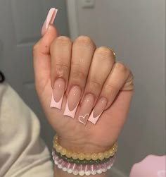 Rebelde Inspired Nails, Colourful French Nails, Mid Length Nails, Colored Acrylic Nails, French Tip Acrylic Nails, Girly Acrylic Nails, French Acrylic Nails, Redwood City, Long Square Acrylic Nails