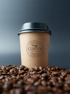 Paper coffee cup mockup on coffee beans Coffee Cup Photoshoot, Coffee Bean Product Photography, Coffe Phography, Coffee Product Photography Ideas, Coffee Cup Photography, Coffee Photography Ideas, Coffee Cup Ideas, Coffee Photo Ideas