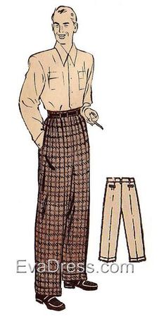 1940's Men's Trousers T40-3988 – EvaDress Patterns Mens Wide Leg Trousers, 1940s Mens Fashion, Trousers Pattern, Watch Pocket, Vintage Mens Fashion, Motif Vintage, 1940s Fashion, Moda Vintage, Pantalon Large