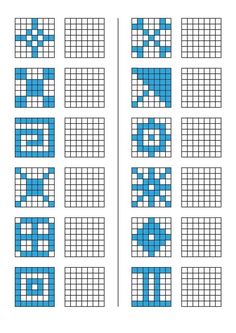 the four squares are shown in blue and white, each with different numbers on them