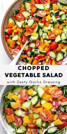 chopped vegetable salad with zesty garlic dressing