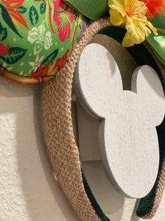 a close up of a mickey mouse wreath