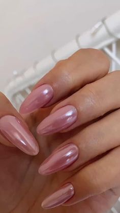 Pink Chrome Nails, Colorful Nails, Pearl Nails, Soft Nails, Pink Nail, Minimalist Nails, Funky Nails