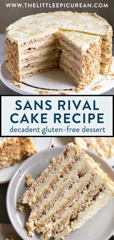 layered cake being served with text overlay that reads sans rival cake recipe decadent gluten-free dessert Sans Rival Cake, Filipino Bread Recipe, Sans Rival, Easy Filipino Recipes, Filipino Dessert Recipes, Butter Mochi, Filipino Dessert, Filipino Desserts, Filipino Food