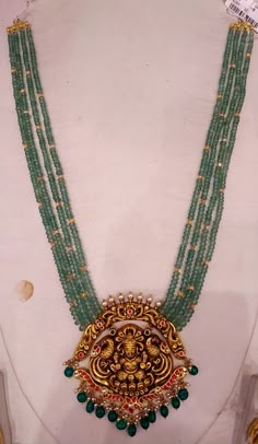 Green Beads Long Haram Gold, Green Beads Gold Jewellery, Emerald Beads Jewelry Indian, Latest Beads Jewellery Designs, Fashion Jewelry Necklaces Gold