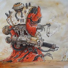 Tech Priest, Dark Mechanicus, Adeptus Mechanicus, Dark Future, 40k Art, 40k Artwork, Acrylic Ink