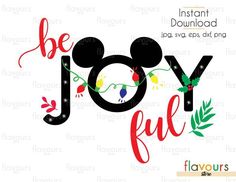 the disney mouse christmas svg file is shown in red, green and black with text that