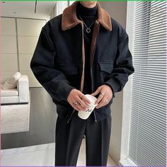 Fur Lined Jacket Men, Korean Winter Clothes Men, Korean Jacket Outfit Men, Korean Men Winter Outfit, Jackets Men Fashion Winter, Korean Men Winter Fashion, Japan Winter Outfits Men, Cool Male Outfit, Winter Male Outfits