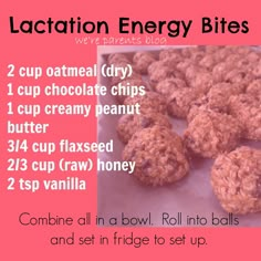 We're Parents!?: Lactation Energy Bites Breastfeeding Snacks, Breastfeeding Foods, Lactation Recipes, Breastfeeding Diet, Lactation Cookies, Power Foods, Breastfeeding And Pumping, Energy Bites, Breastfeeding Tips