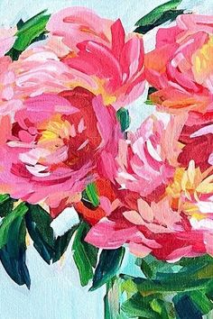 an oil painting of pink flowers in a vase