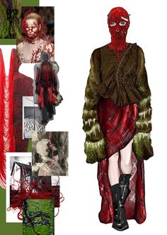 a collage of photos with red and green clothing, including an image of a woman's face