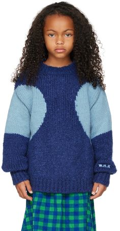 Long sleeve knit wool and mohair-blend sweater in blue. Logo embroidered at sleeve. · Rib knit crewneck collar, cuffs, and hem · Hand wash Model measures 48 / 122 cm tall and wears size 6Y. Supplier color: Blue Weekend House Kids Size: child's height 2Y: 36 / 91 cm 4Y: 41 / 104 cm 6Y: 45.5 / 116 cm 8Y: 50.5 / 128 cm 10Y: 55 / 140 cm 12Y: 60 / 152 cm 14Y: 64.5 / 164 cm Kids Jumpers, Weekend House, Kids Holiday, Spelling Bee, School Clothes, Joe Fresh, Blue Logo, Blue Dot, Back To School Outfits