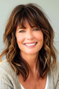 33 Modern Hairstyles for Women Over 40 with Bangs to Try in 2024 - The Hairstyle Edit Mid Length Hair With Bangs Over 40, Over 50 Hairstyles With Bangs, Women’s Haircuts With Bangs, 2024 Hair Trends For Women With Bangs, Bangs Thinner Hair, Piecy Bangs Medium Hair, Medium Hair With Layers And Bangs, Medium Length Haircut With Bangs Over 40, Medium Length Hair With Bangs Over 40