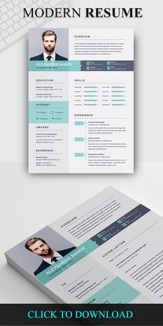 a clean and professional resume template with blue accents on the cover, in two colors