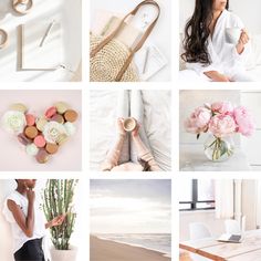 a collage of photos with flowers and accessories