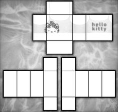 four squares with the words hello kitty and hello kitty on them, all in black and white