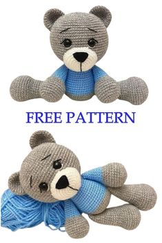 two crocheted teddy bears sitting next to each other with the caption free pattern